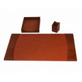 Cognac Brown Italian Patent Leather 3 Pieces Desk Set